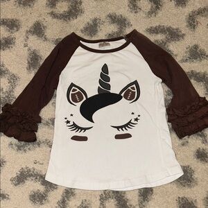 Girls White and Brown Unicorn Football Graphic Raglan Top